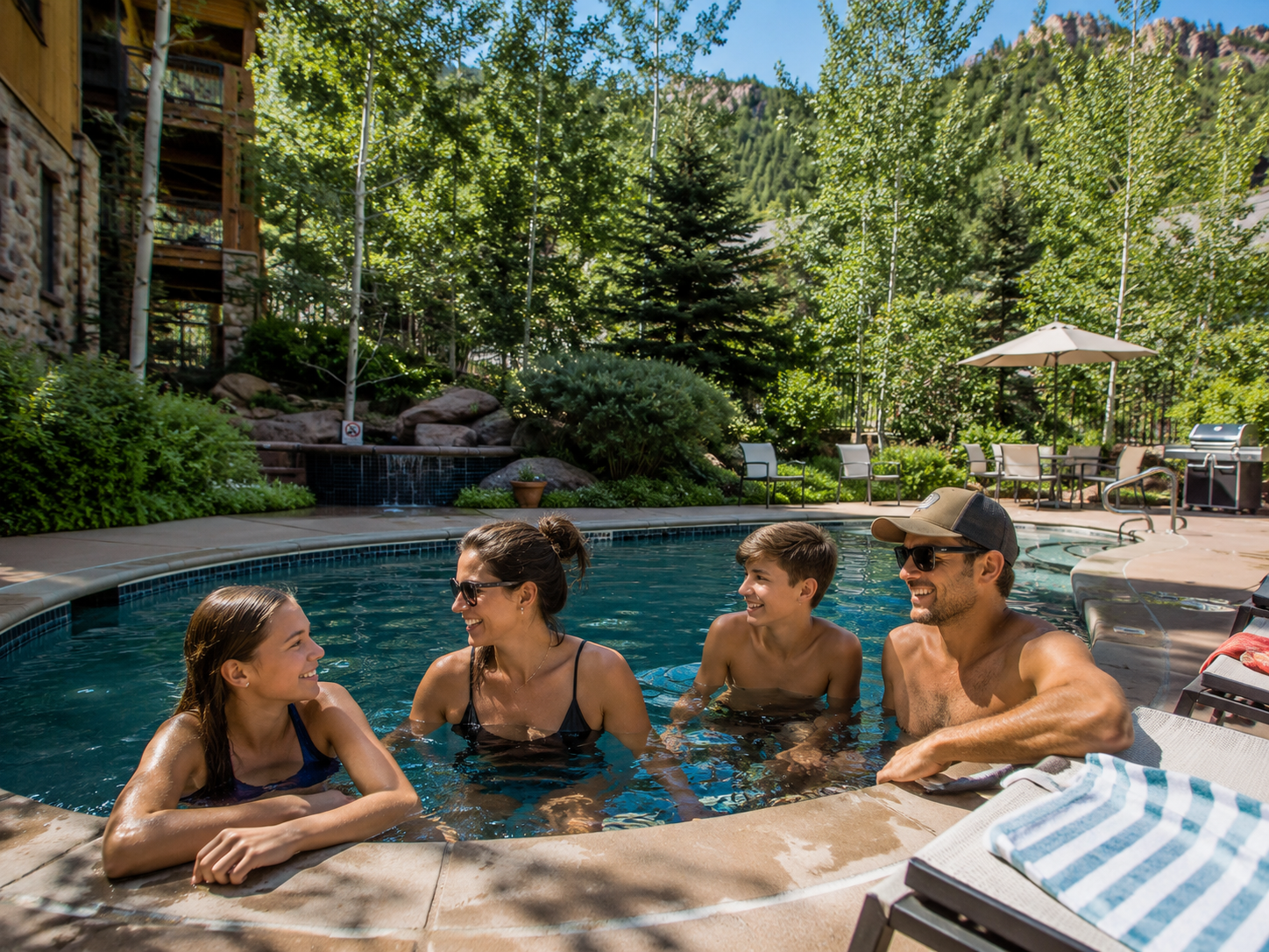 Family on vacation enjoying the pool at Lift One Condos